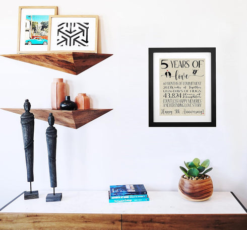 5 Years of Love Burlap Print with Frame